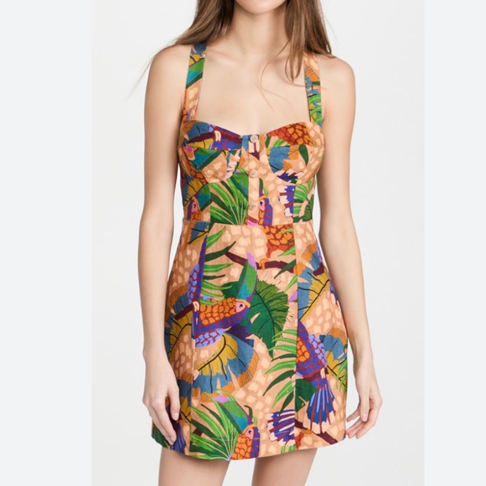 FARM RIO Toucans Linen Minidress XS